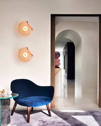 25cm Diameter Damp Rated Amber Glass Wall Light With Integrated LED