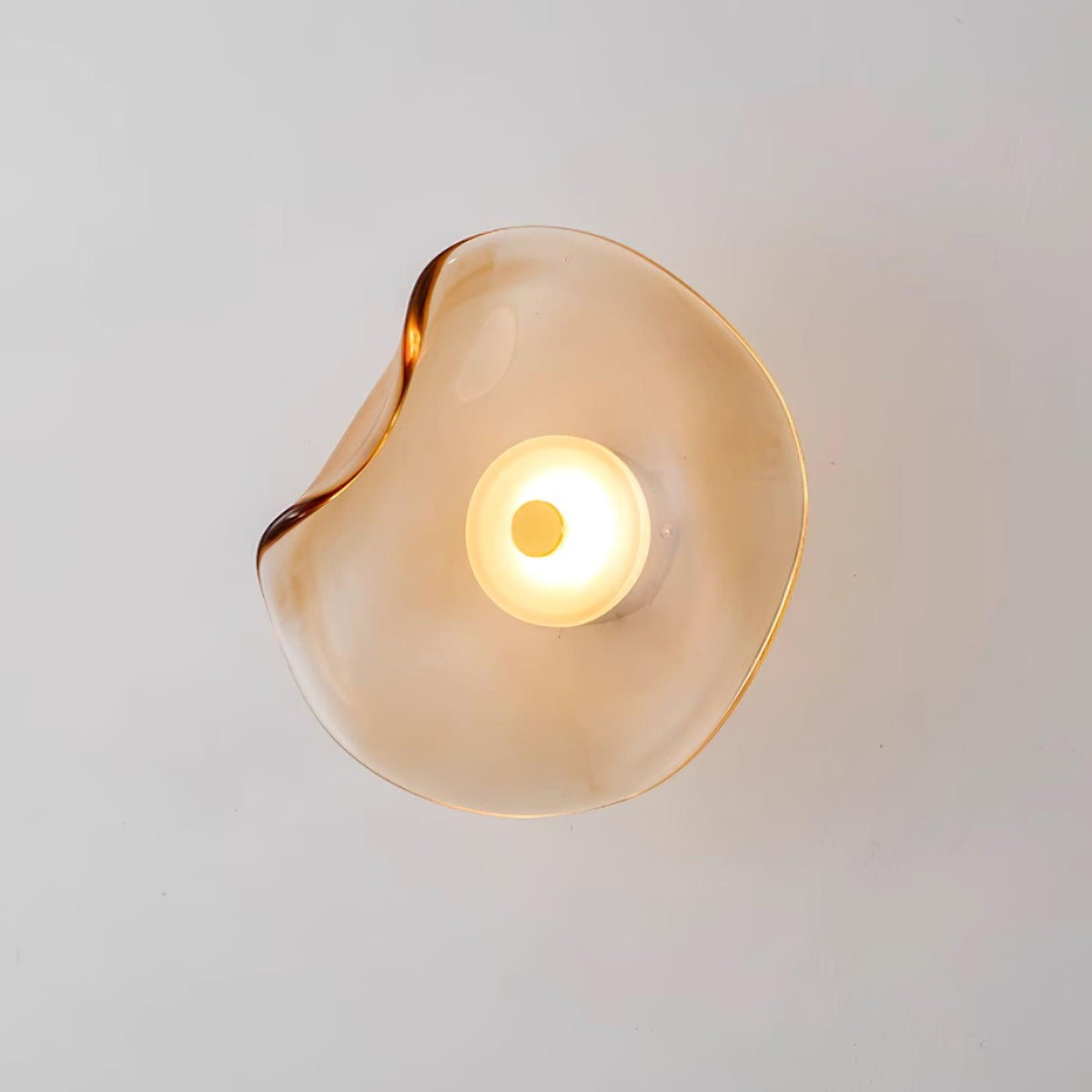 25cm Diameter Damp Rated Amber Glass Wall Light With Integrated LED