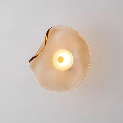 25cm Diameter Damp Rated Amber Glass Wall Light With Integrated LED