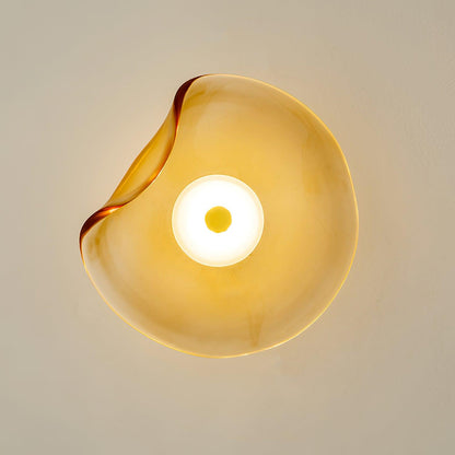 25cm Diameter Damp Rated Amber Glass Wall Light With Integrated LED