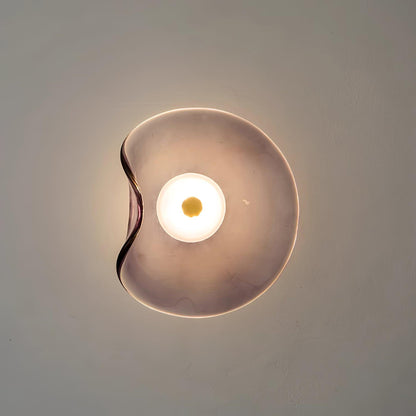 25cm Diameter Damp Rated Amber Glass Wall Light With Integrated LED