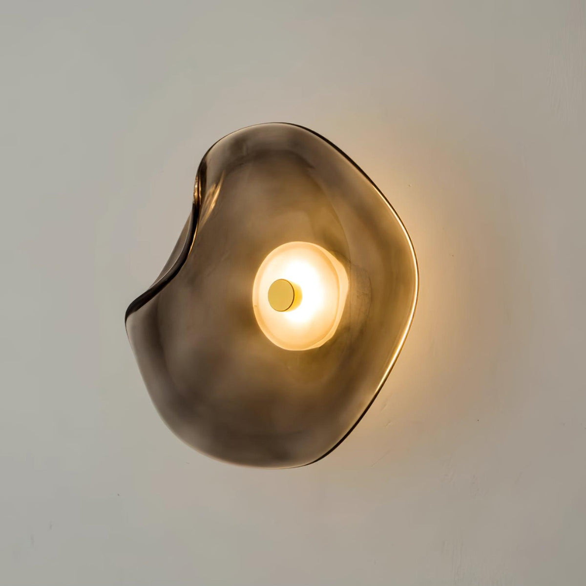25cm Diameter Damp Rated Amber Glass Wall Light With Integrated LED