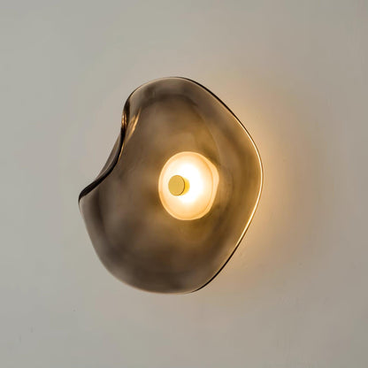 25cm Diameter Damp Rated Amber Glass Wall Light With Integrated LED