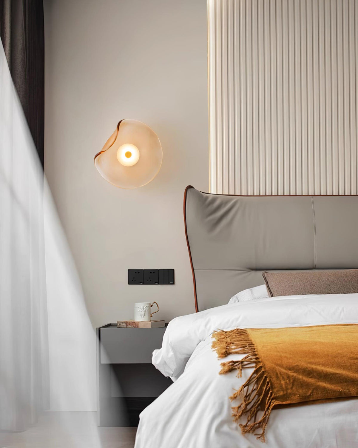 25cm Diameter Damp Rated Amber Glass Wall Light With Integrated LED