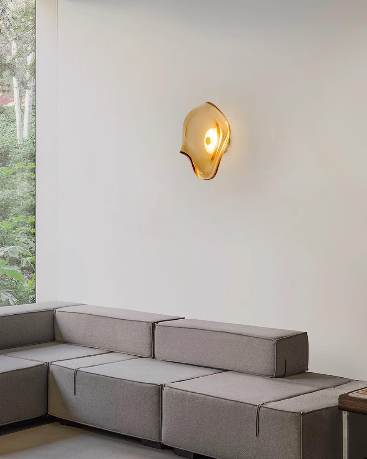 25cm Diameter Damp Rated Amber Glass Wall Light With Integrated LED