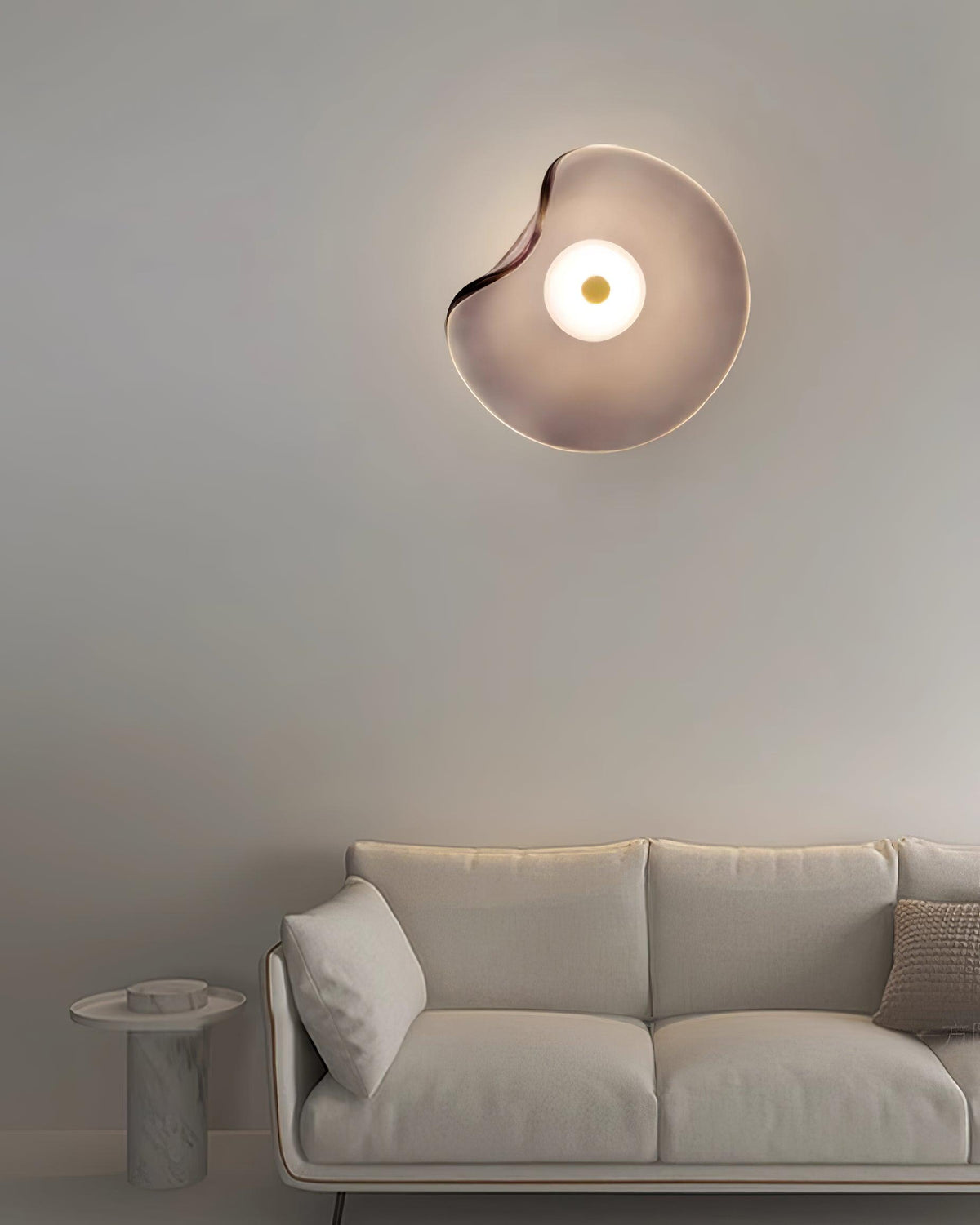 25cm Diameter Damp Rated Amber Glass Wall Light With Integrated LED
