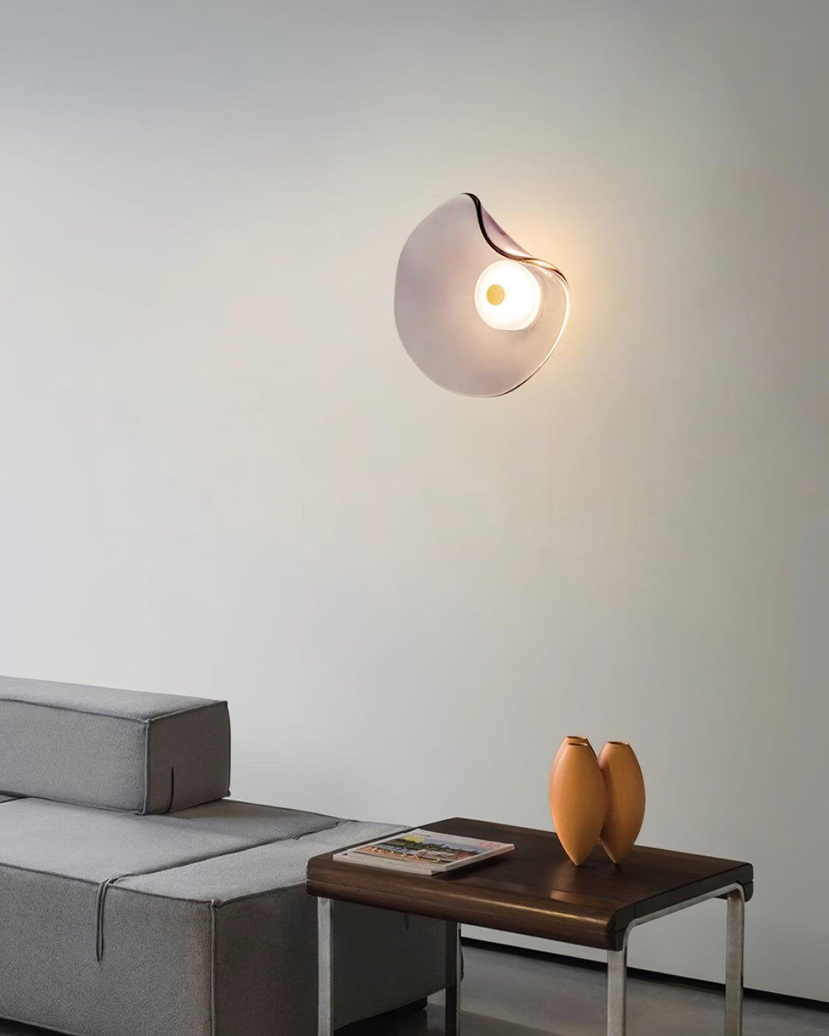 25cm Diameter Damp Rated Amber Glass Wall Light With Integrated LED