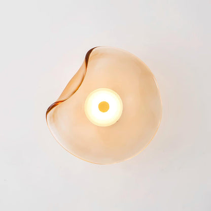 25cm Diameter Damp Rated Amber Glass Wall Light With Integrated LED