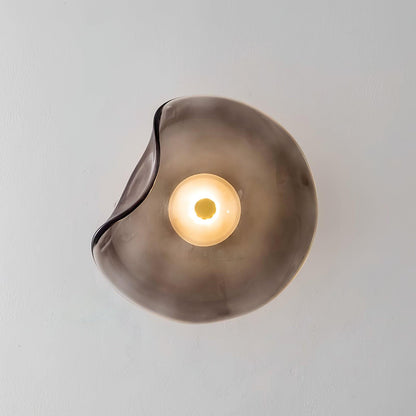 25cm Diameter Damp Rated Amber Glass Wall Light With Integrated LED