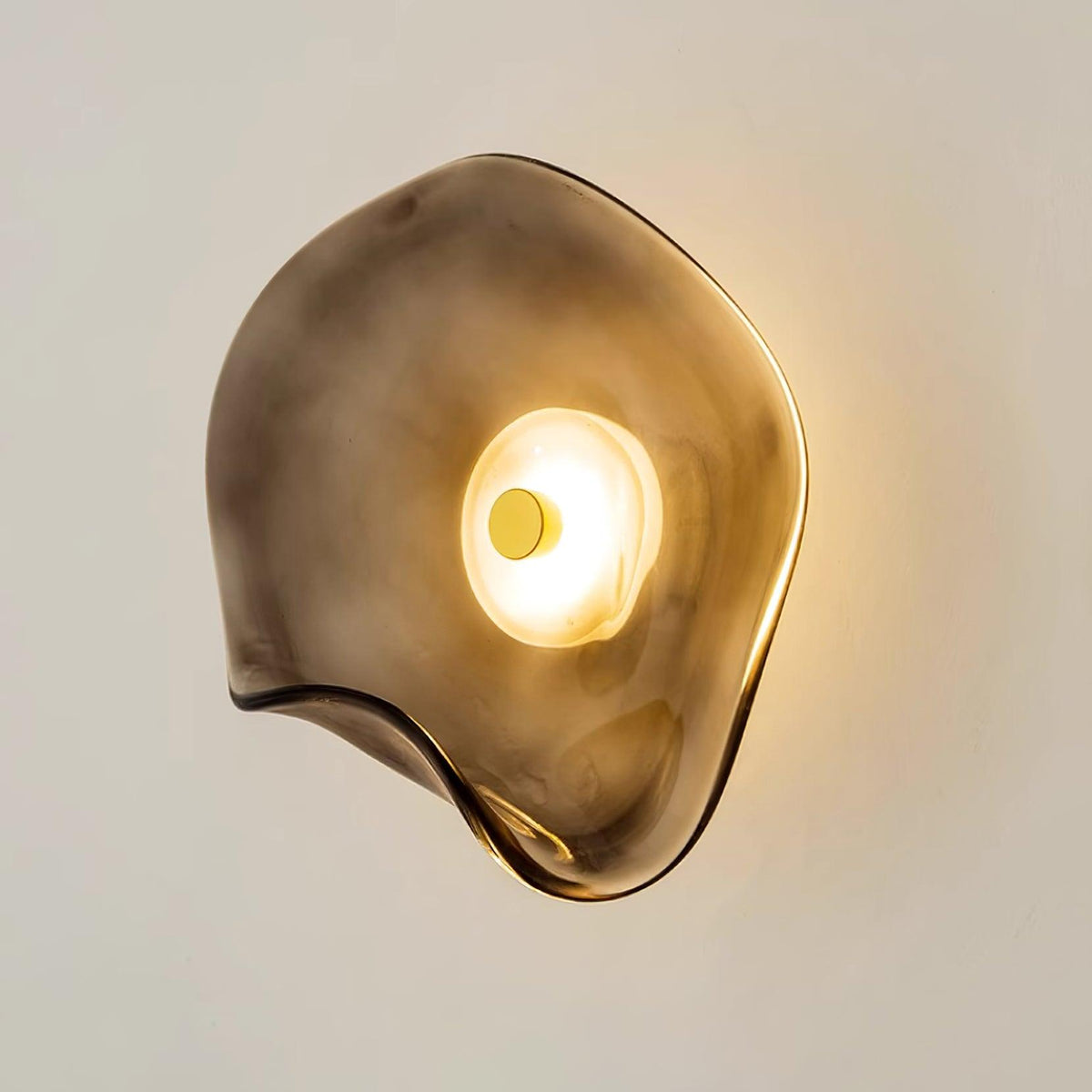 25cm Diameter Damp Rated Amber Glass Wall Light With Integrated LED