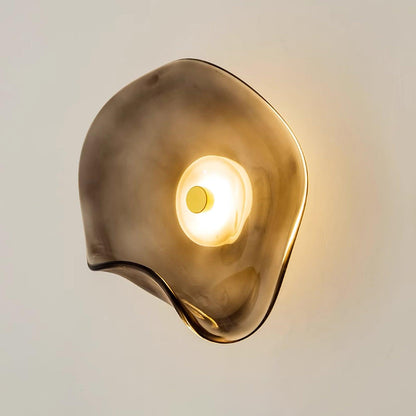 25cm Diameter Damp Rated Amber Glass Wall Light With Integrated LED