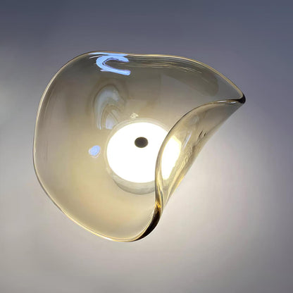 25cm Diameter Damp Rated Amber Glass Wall Light With Integrated LED