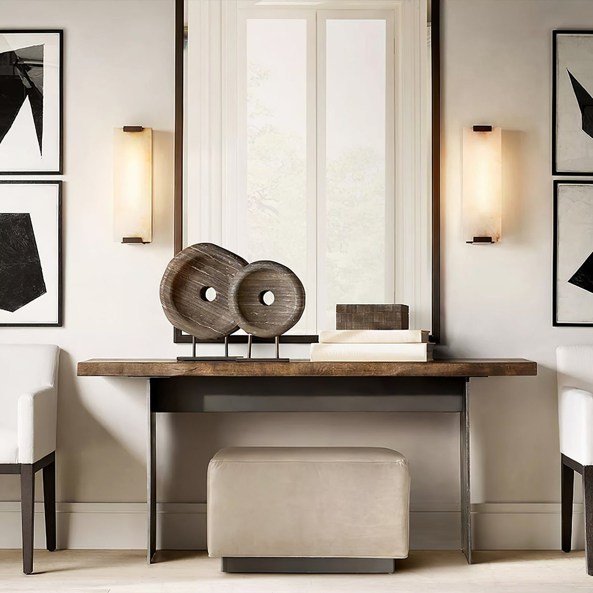 Alabaster Halo Panel Wall Light With Brushed Brass Finish