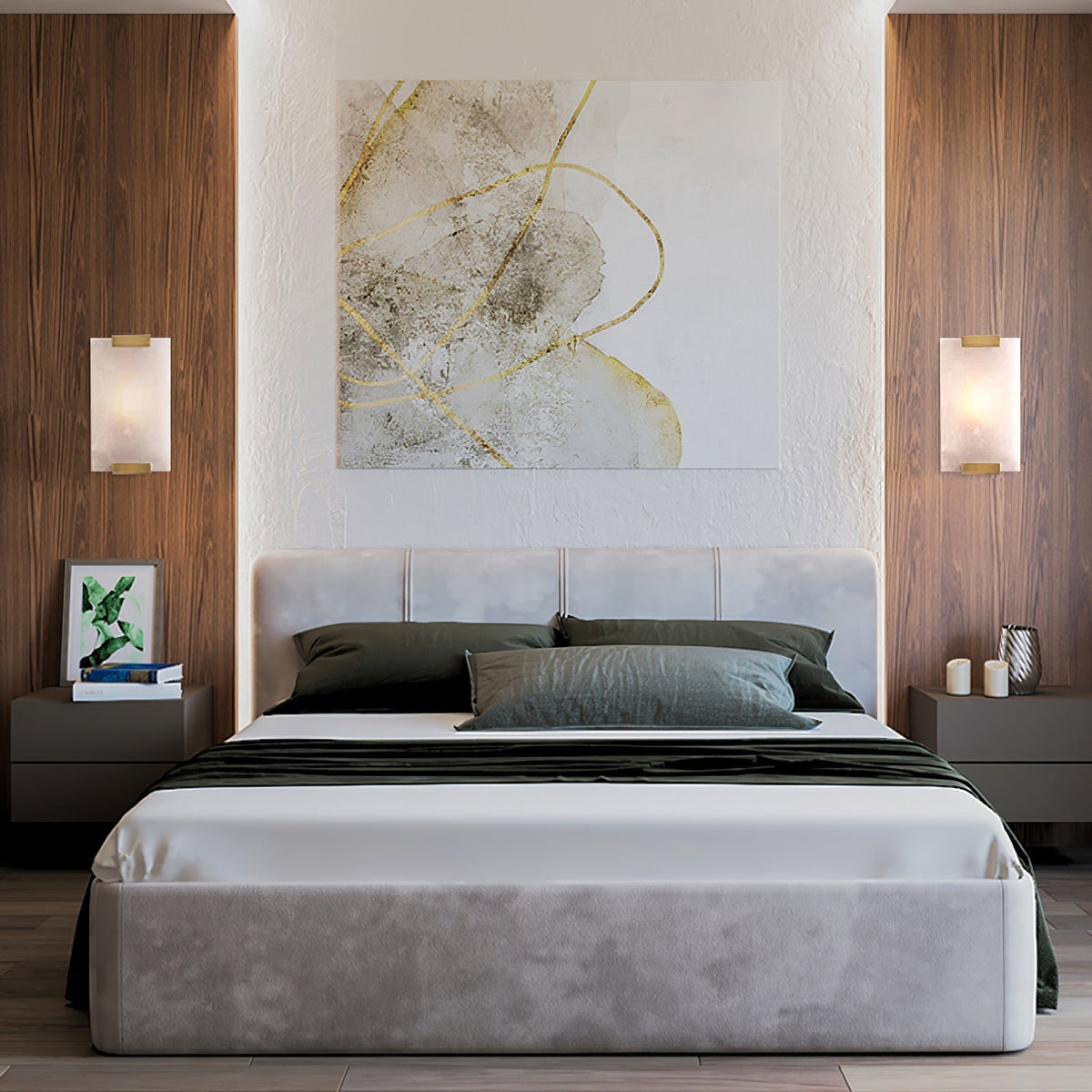 Alabaster Halo Panel Wall Light With Brushed Brass Finish