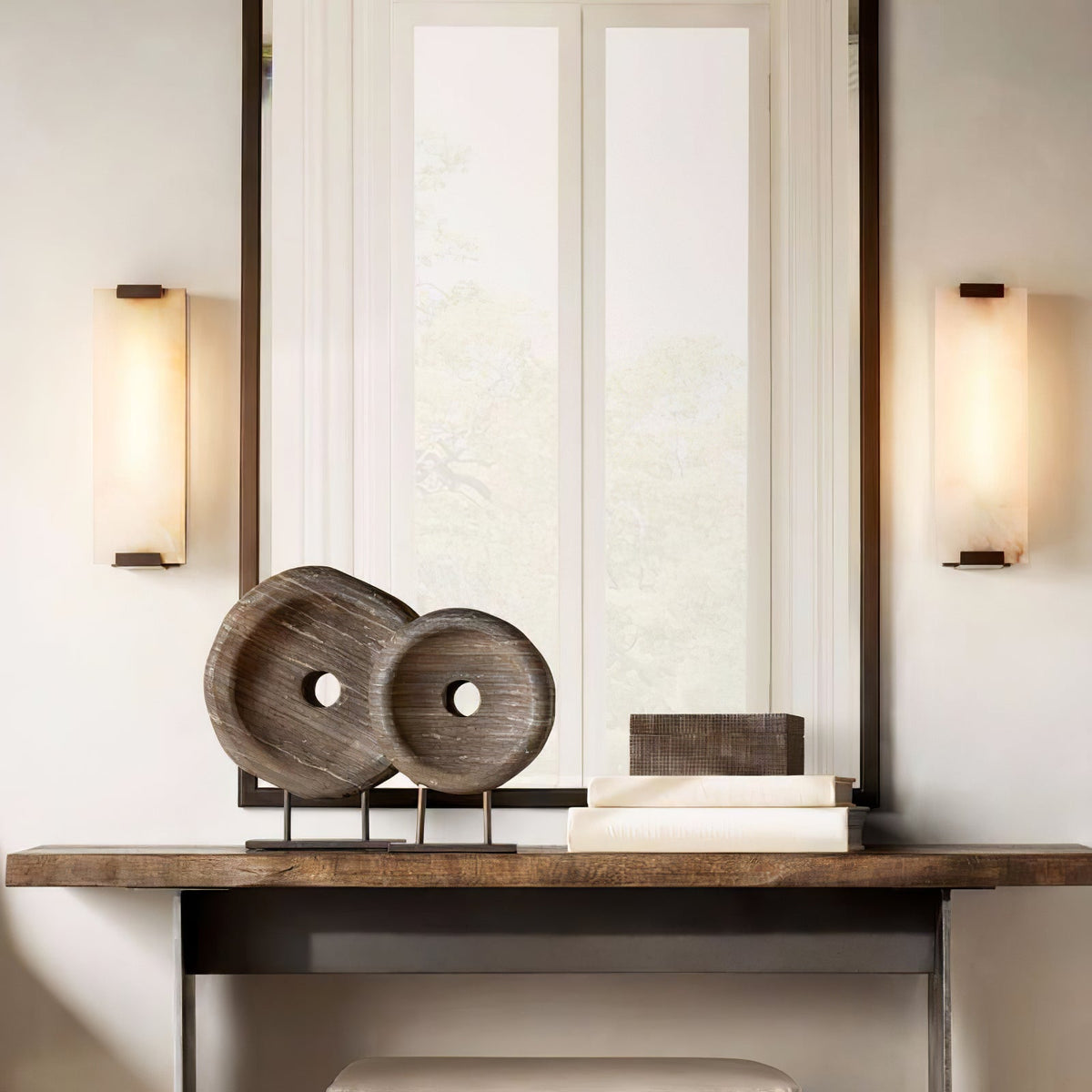 Alabaster Halo Panel Wall Light With Brushed Brass Finish