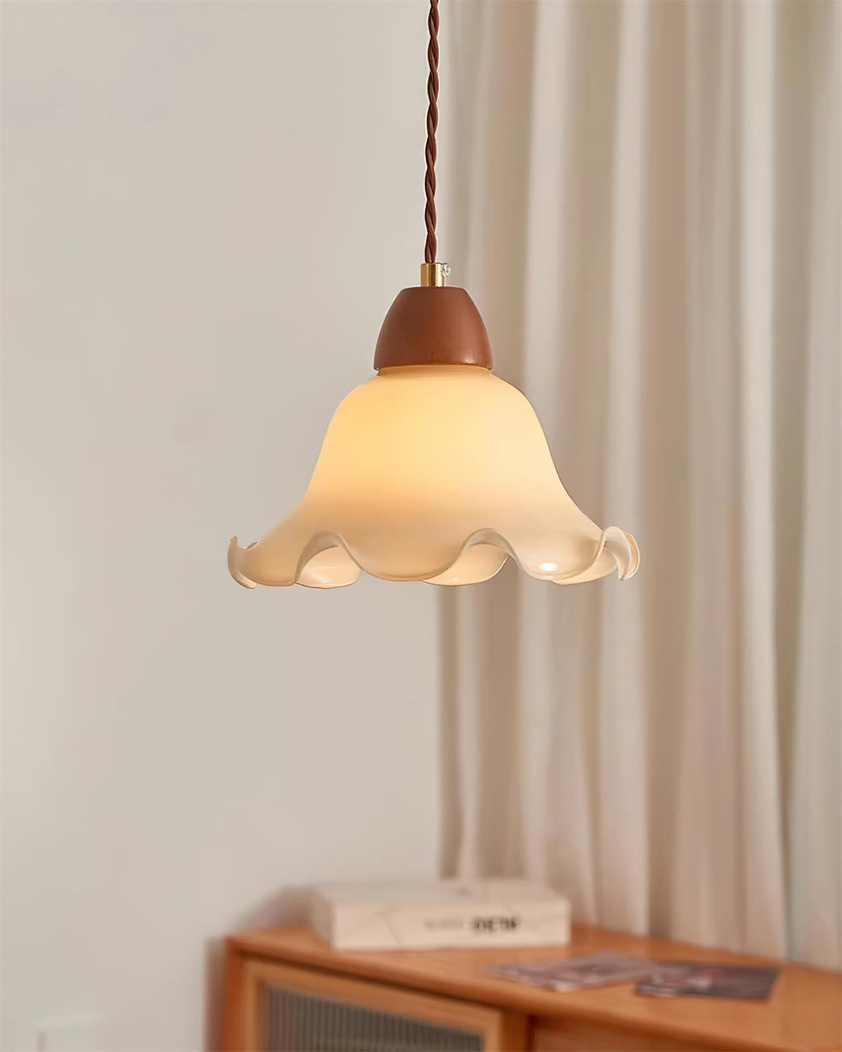 Soft Glow Glass And Walnut Wood Pendant Lamp