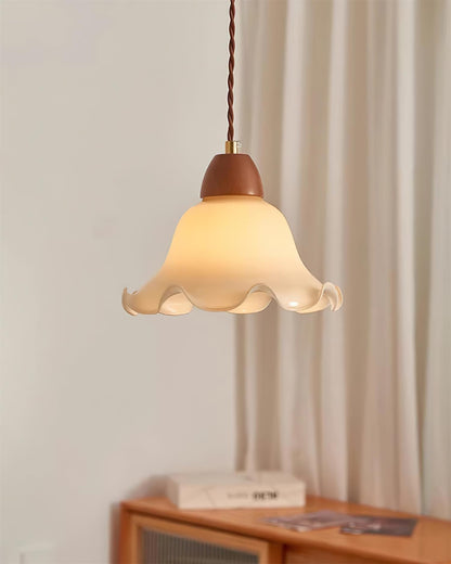 Soft Glow Glass And Walnut Wood Pendant Lamp