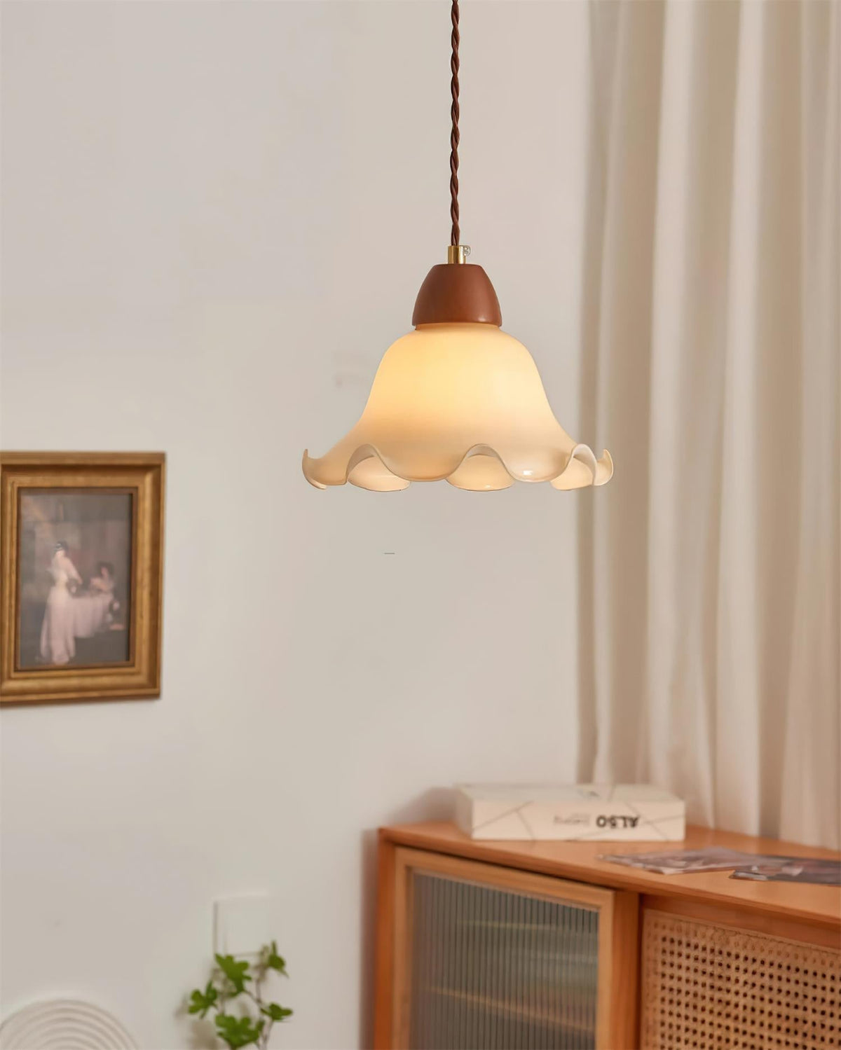 Soft Glow Glass And Walnut Wood Pendant Lamp