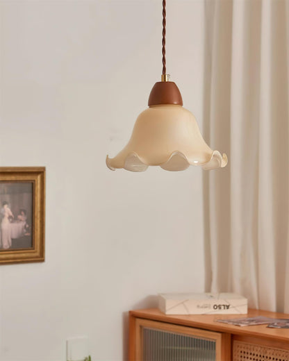 Soft Glow Glass And Walnut Wood Pendant Lamp