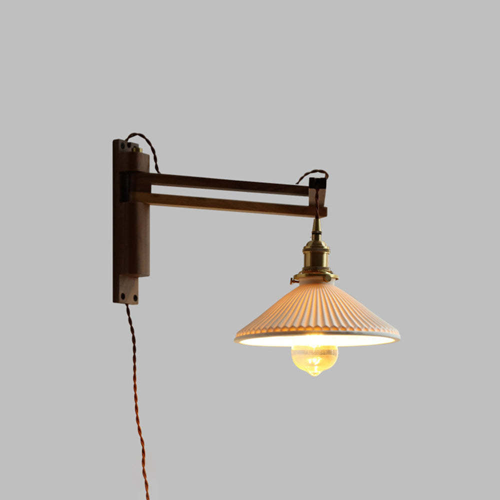 Walnut And Ceramic Vintage Dome Wall Lamp