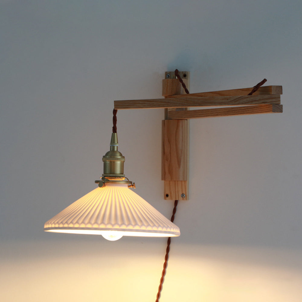 Walnut And Ceramic Vintage Dome Wall Lamp