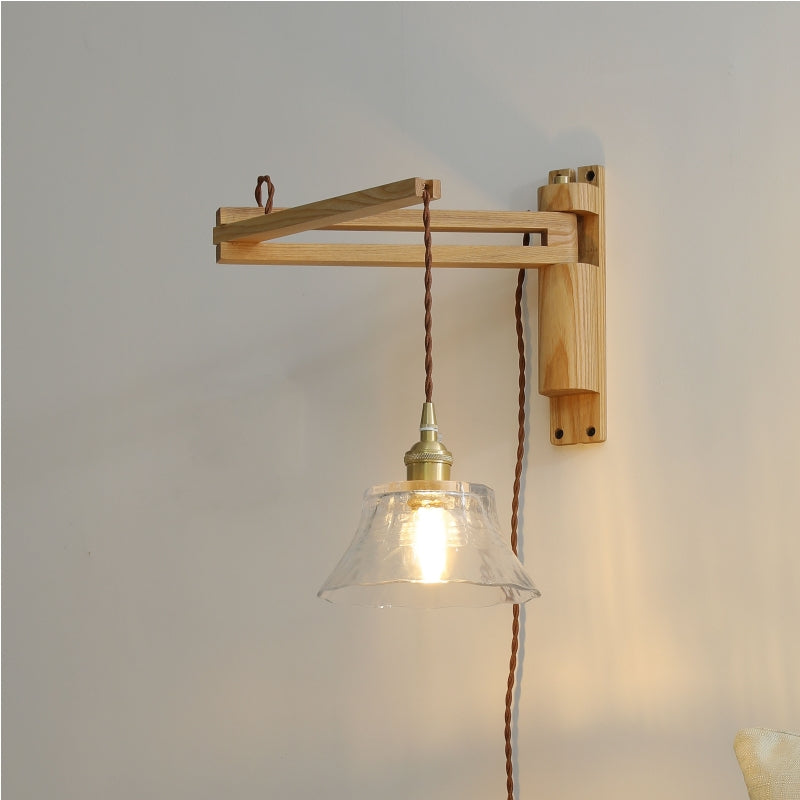 Walnut And Ceramic Vintage Dome Wall Lamp