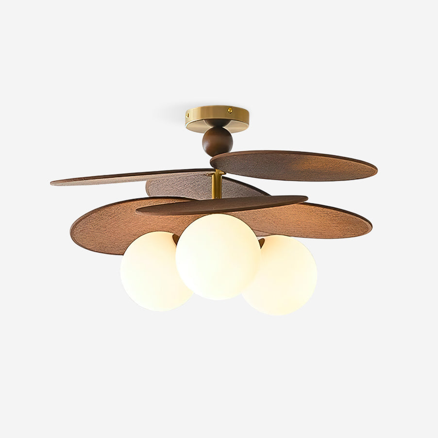 Ceiling Light With E14 Socket Triple Head Walnut Wood