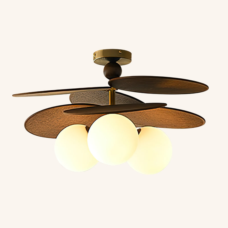 Ceiling Light With E14 Socket Triple Head Walnut Wood