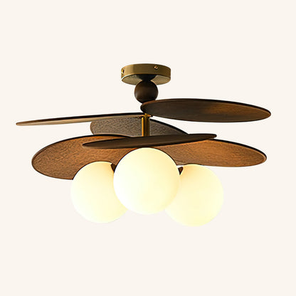 Ceiling Light With E14 Socket Triple Head Walnut Wood