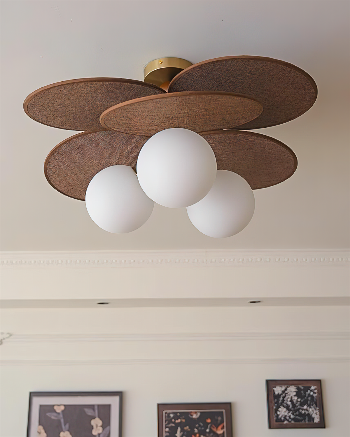 Ceiling Light With E14 Socket Triple Head Walnut Wood