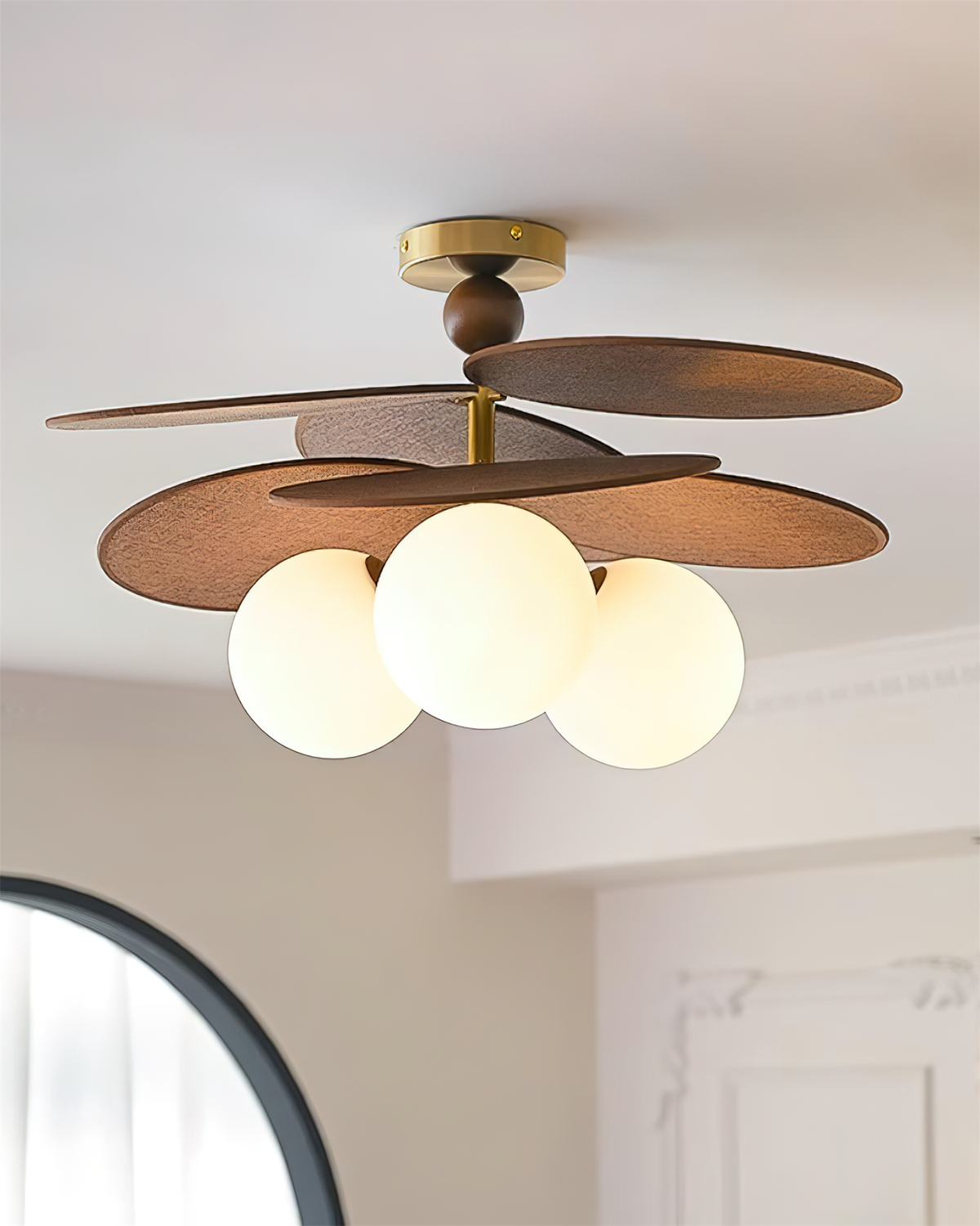 Ceiling Light With E14 Socket Triple Head Walnut Wood
