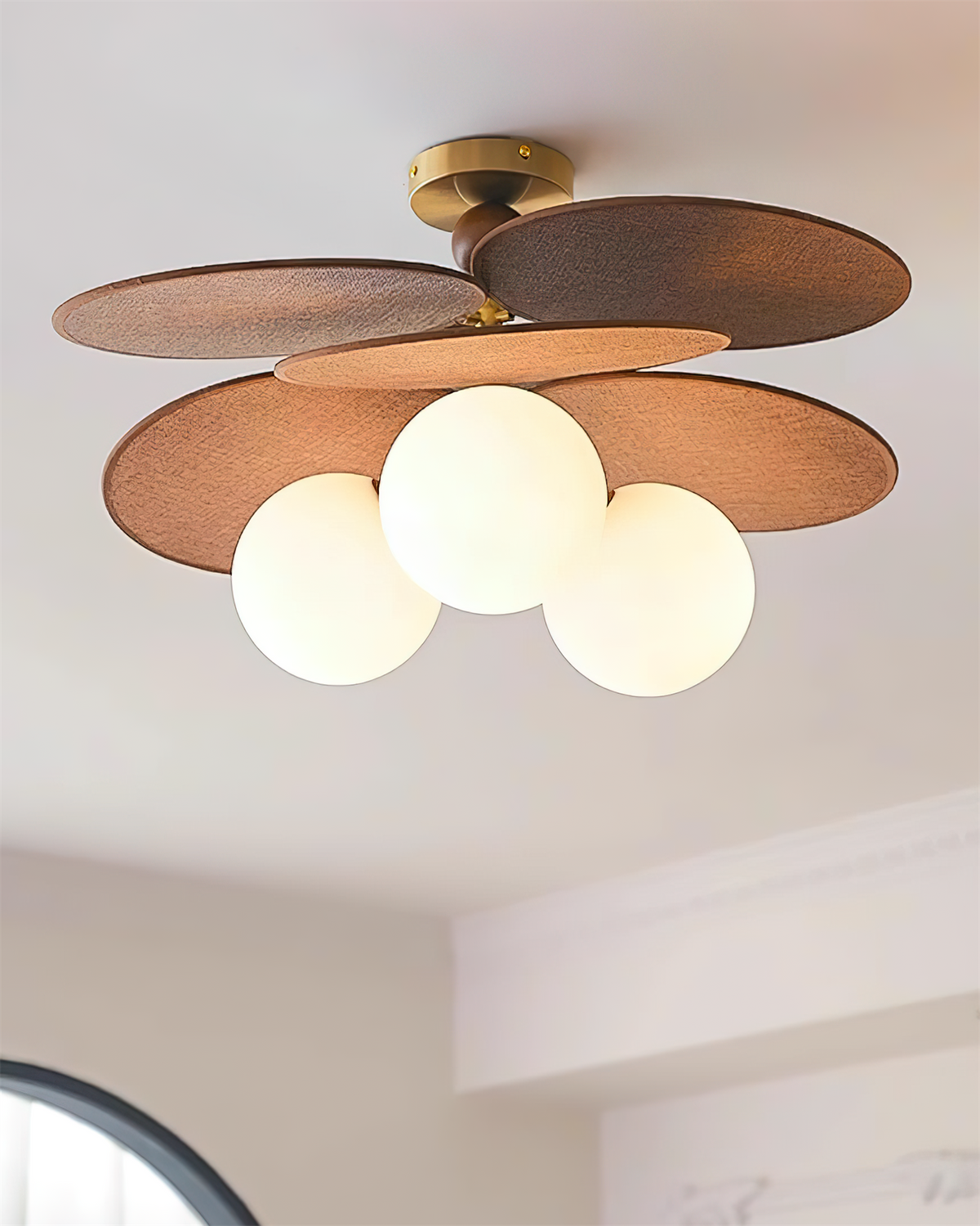 Ceiling Light With E14 Socket Triple Head Walnut Wood