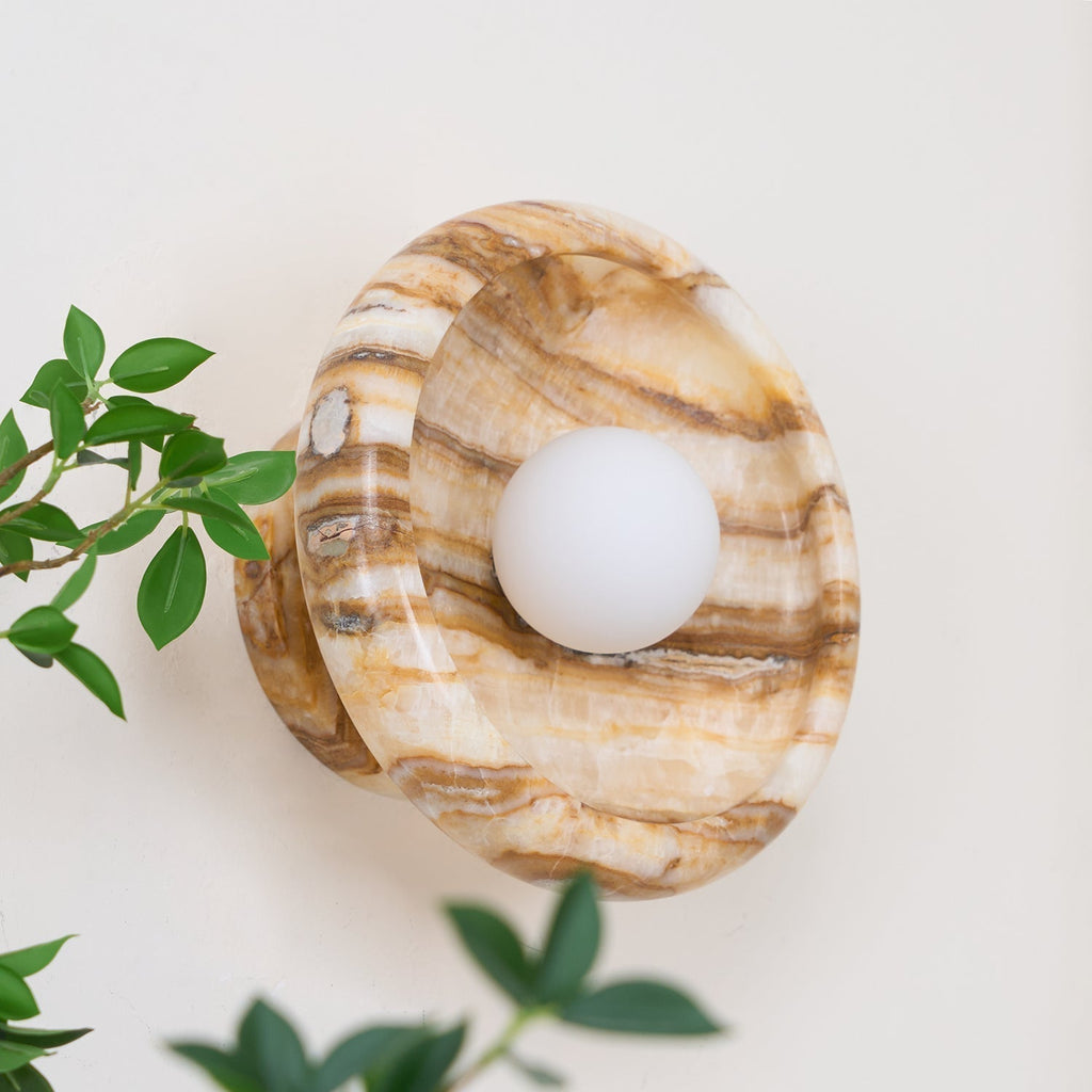 Damp Rated Hardwired Wall Light White Jade Marble