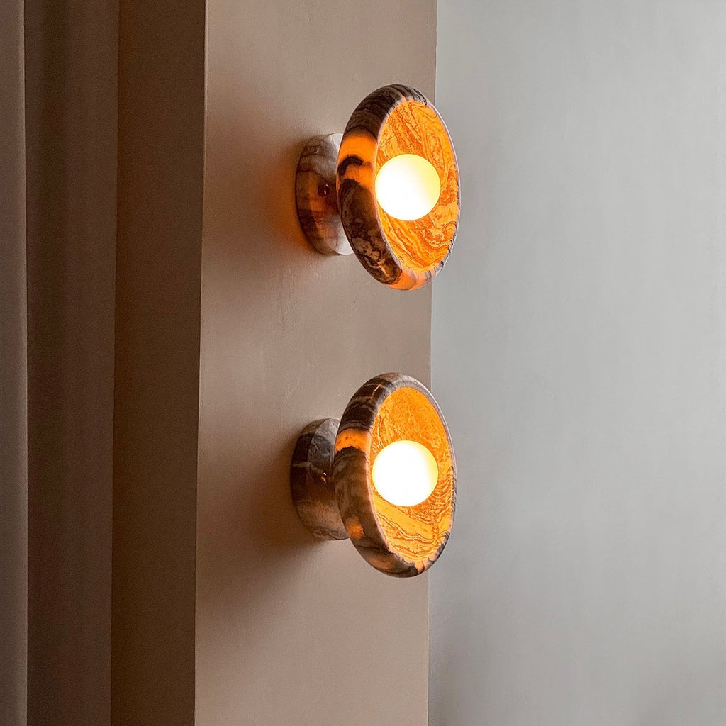 Damp Rated Hardwired Wall Light White Jade Marble