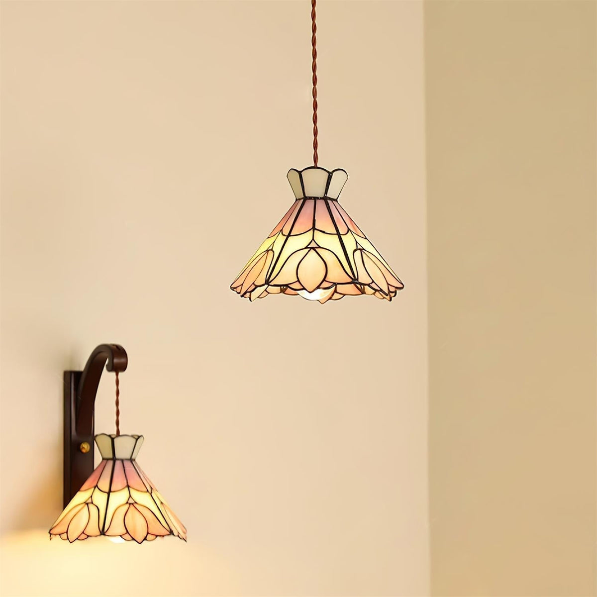 Soft Warm Glow Rose Glass Pendant Light