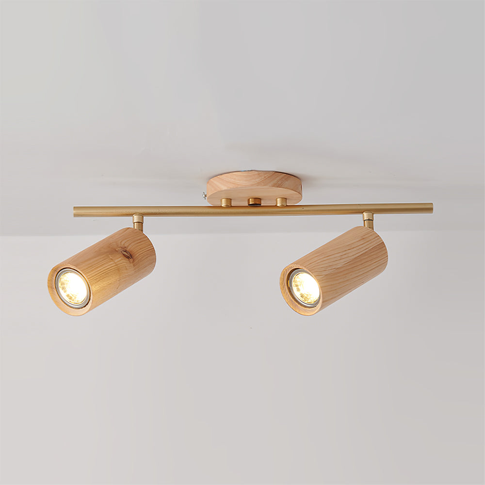 Four Head Wood And Brass Minimalist Ceiling Spotlight