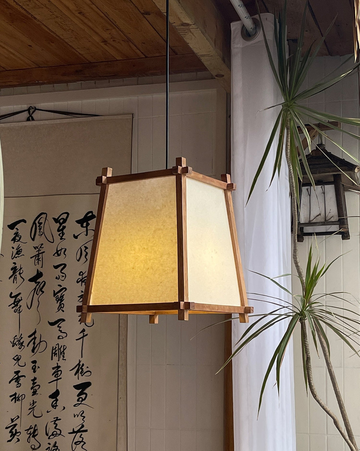 Warm Glow Geometric Fabric Pendant Light