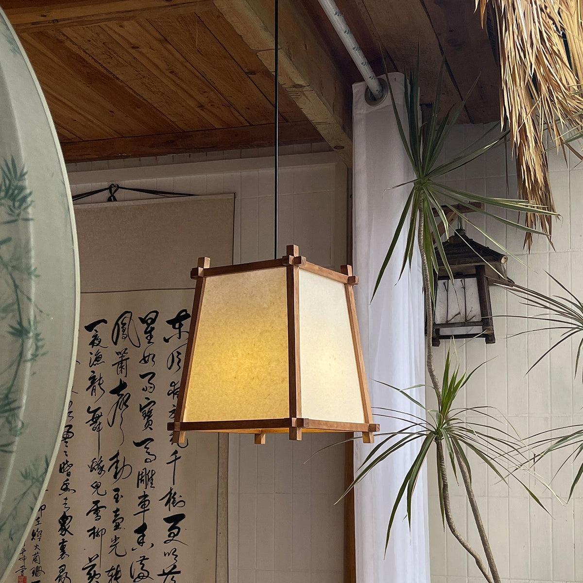 Warm Glow Geometric Fabric Pendant Light
