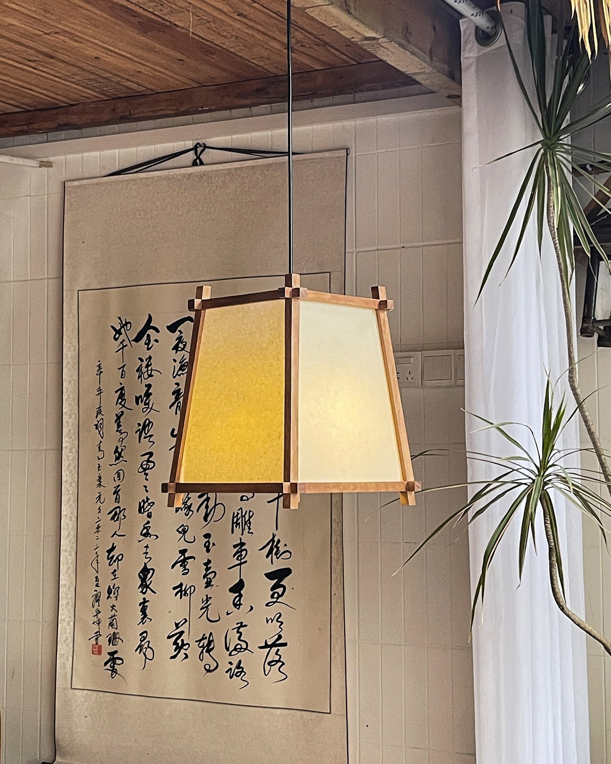 Warm Glow Geometric Fabric Pendant Light