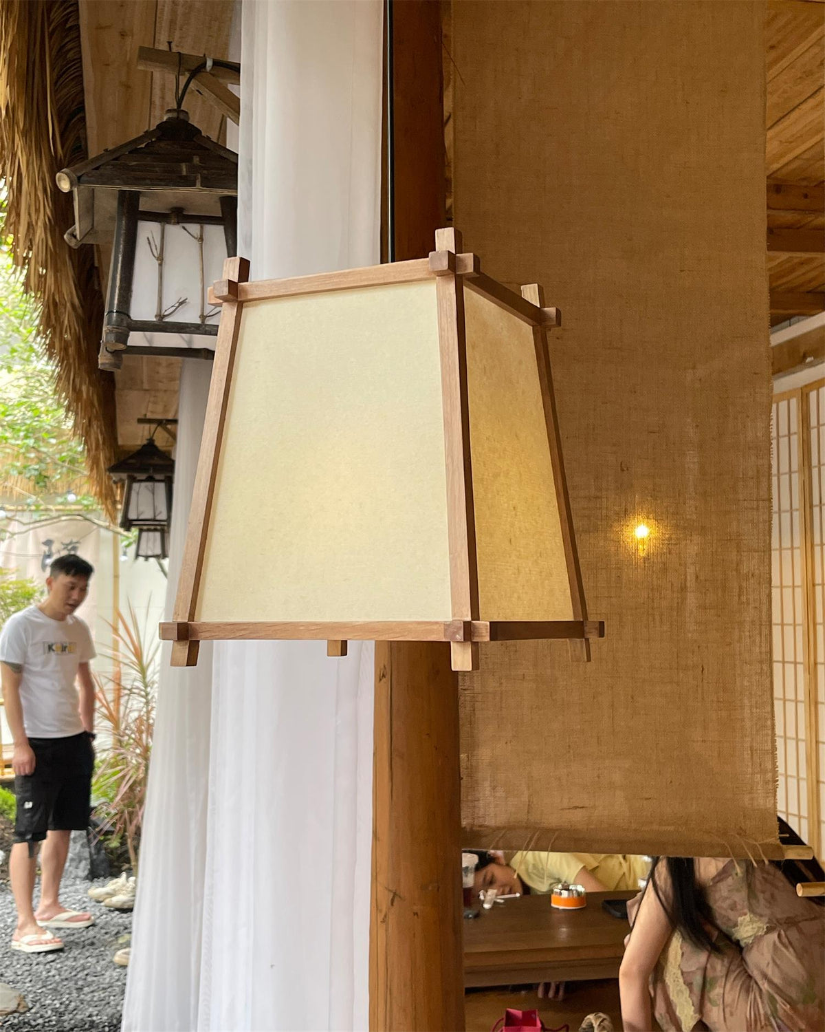 Warm Glow Geometric Fabric Pendant Light
