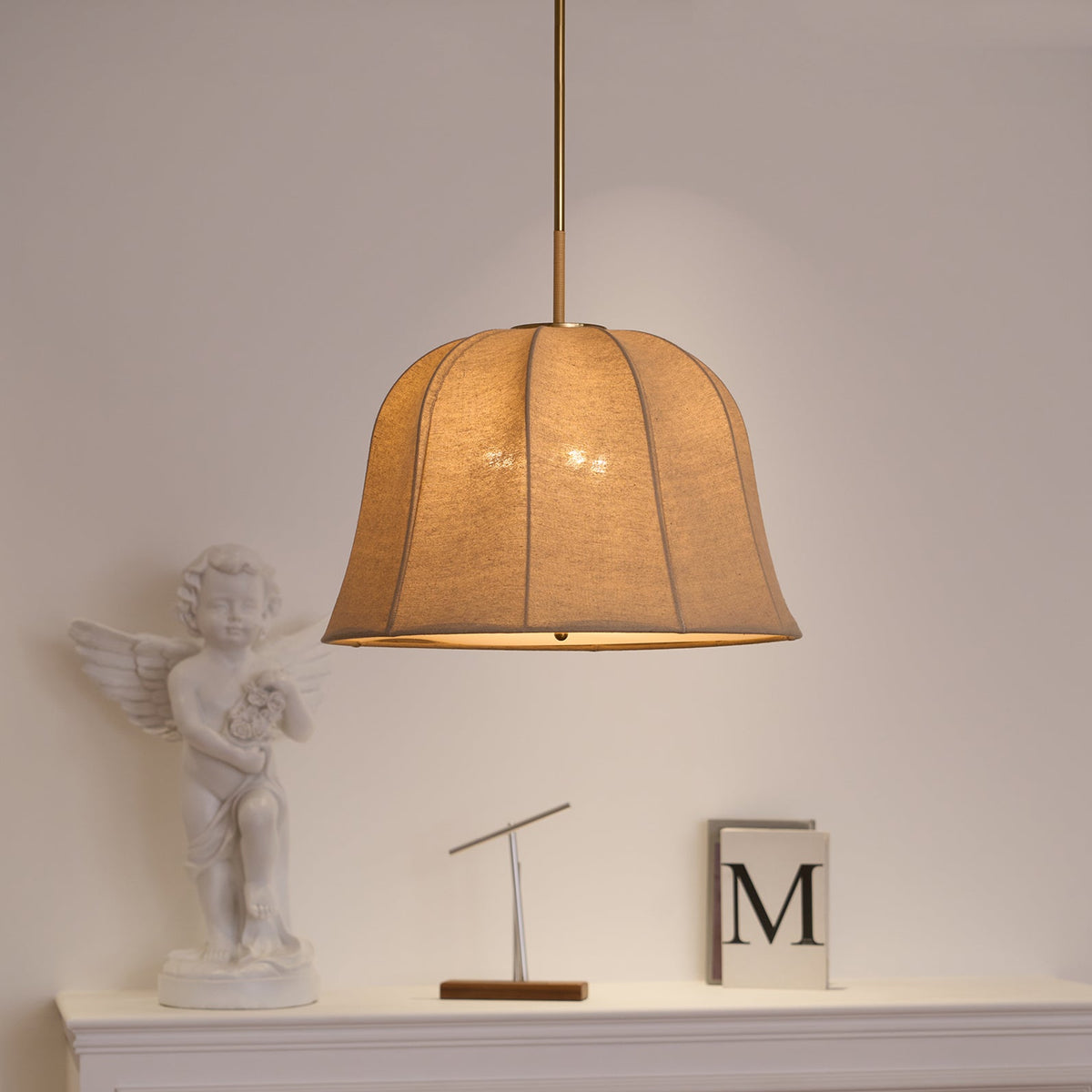 Cozy Warm Glow Fabric Bell Shade Pendant Light