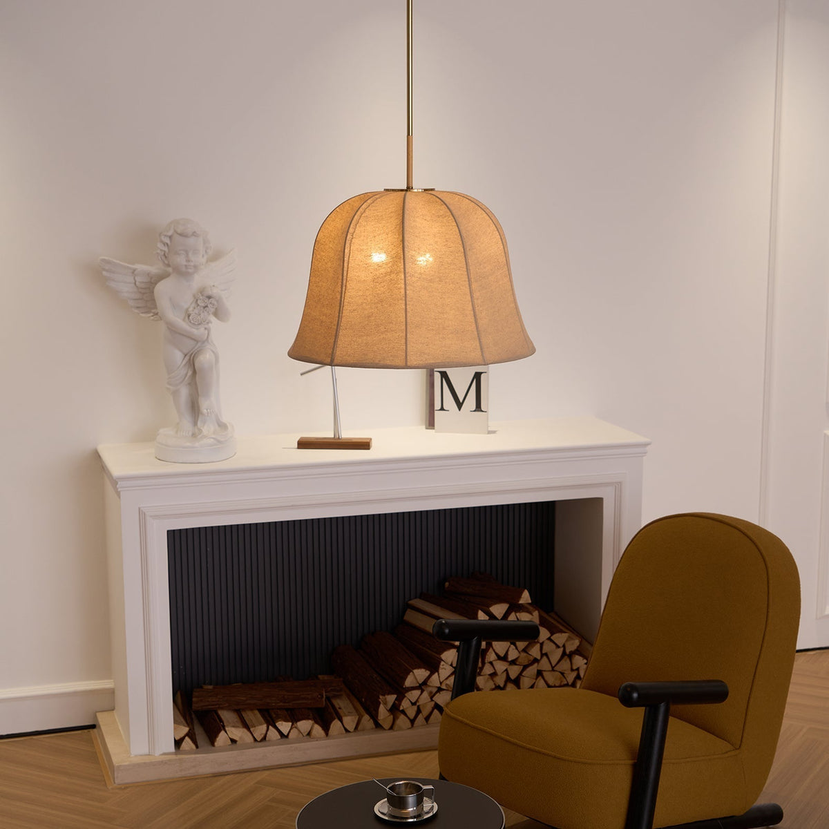 Cozy Warm Glow Fabric Bell Shade Pendant Light