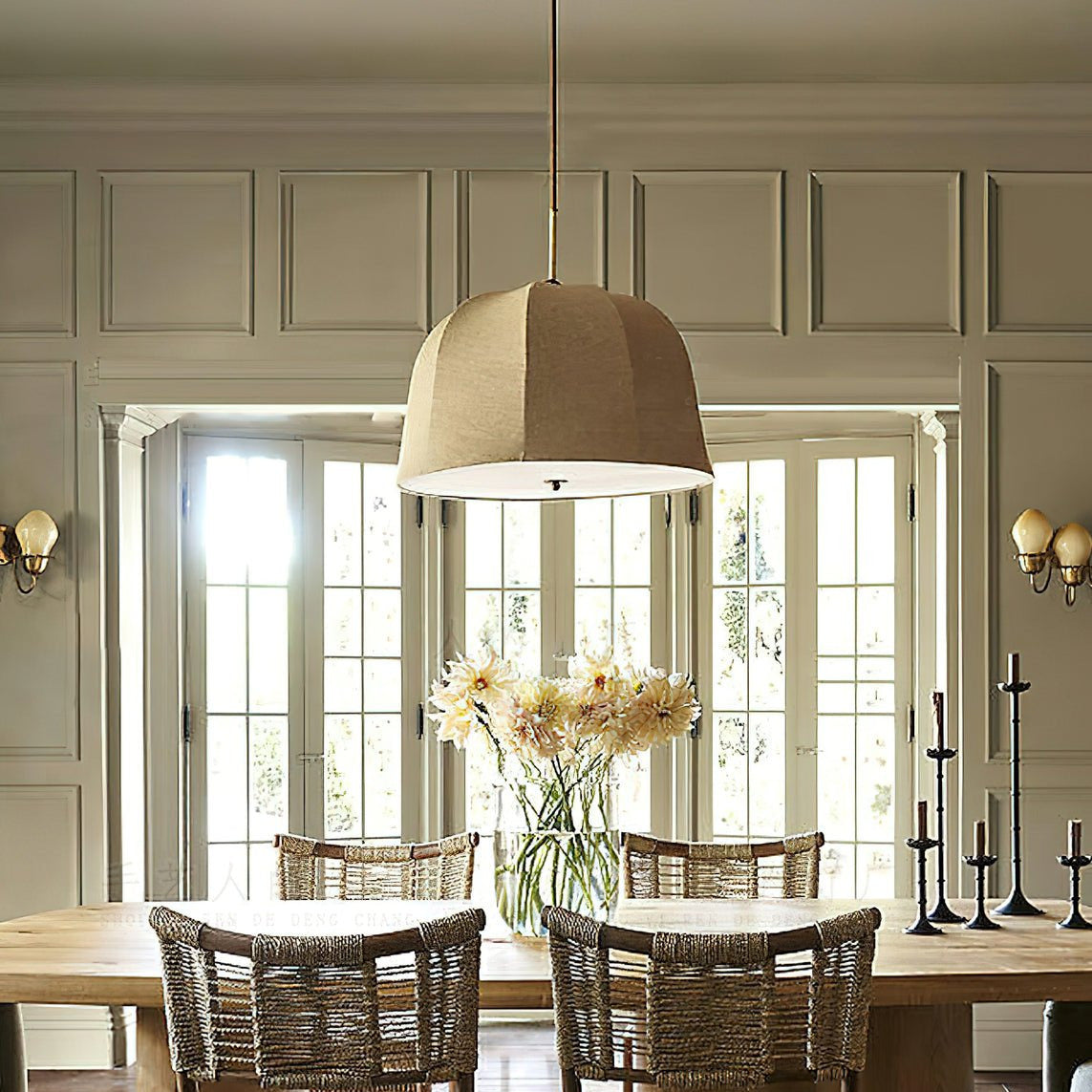 Cozy Warm Glow Fabric Bell Shade Pendant Light