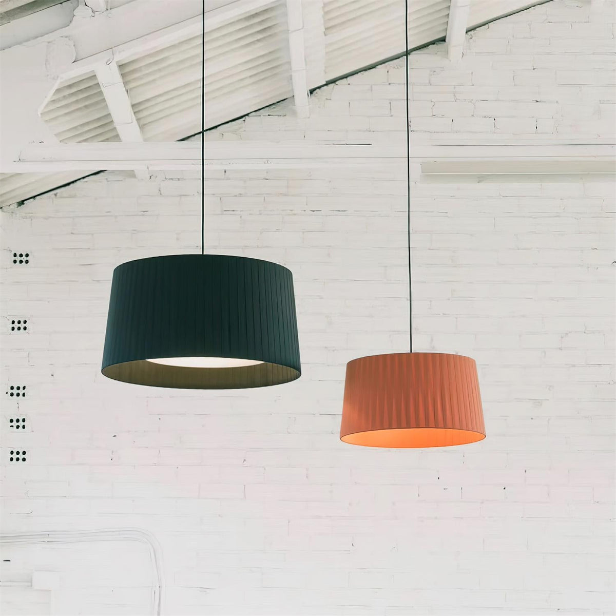 Integrated LED With Pleated Fabric Pendant Light