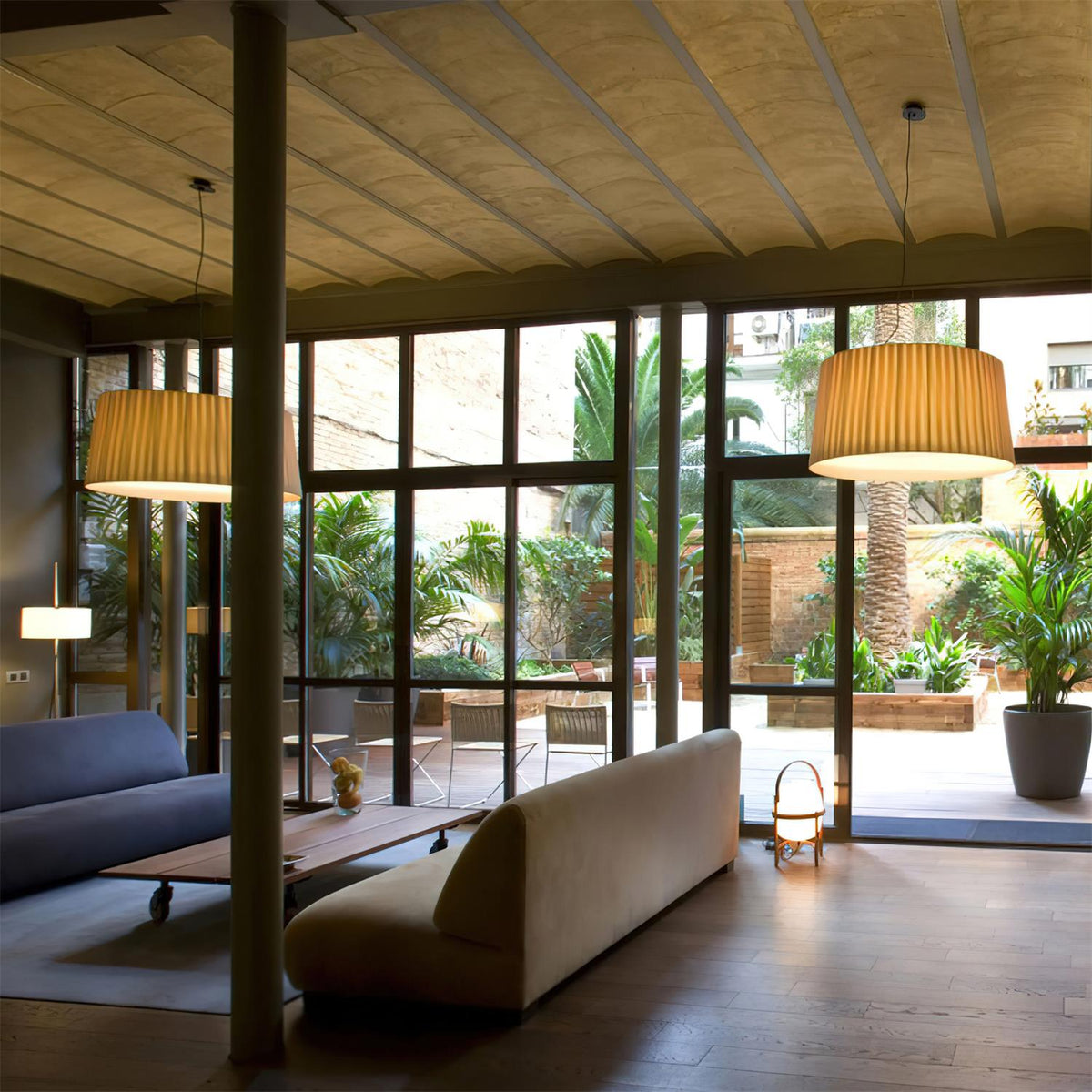 Integrated LED With Pleated Fabric Pendant Light