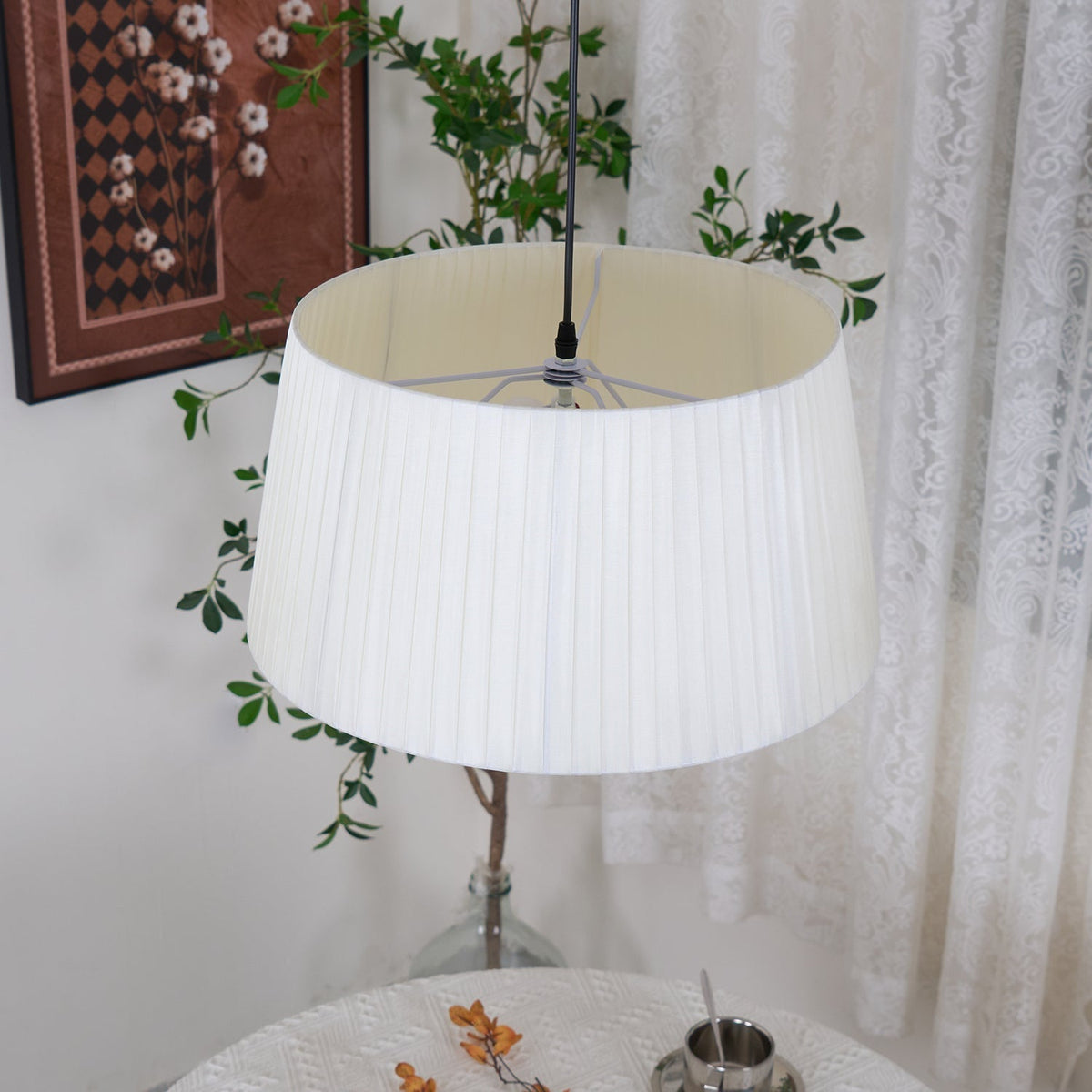 Integrated LED With Pleated Fabric Pendant Light