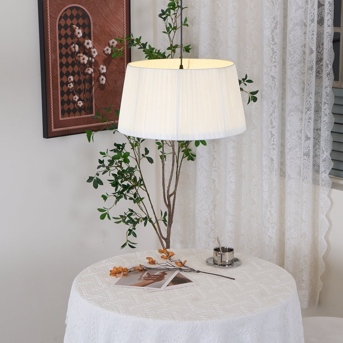 Integrated LED With Pleated Fabric Pendant Light