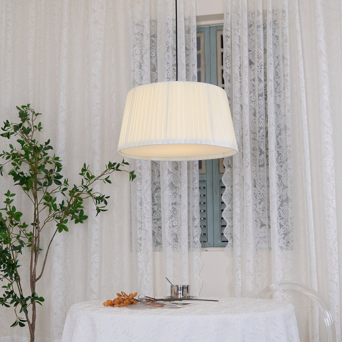 Integrated LED With Pleated Fabric Pendant Light