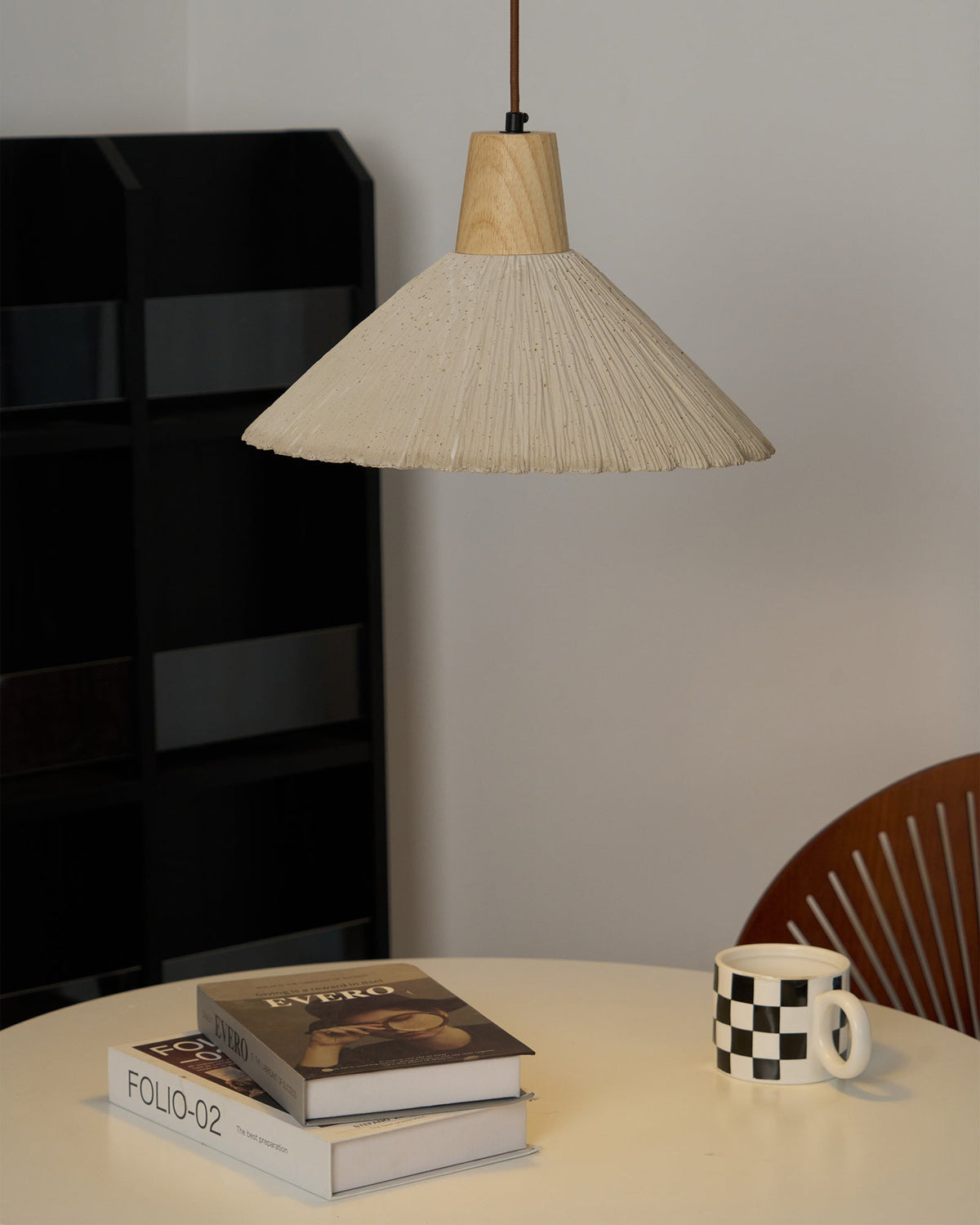 Soft Grey Finish Cement and Wood Pendant Lamp