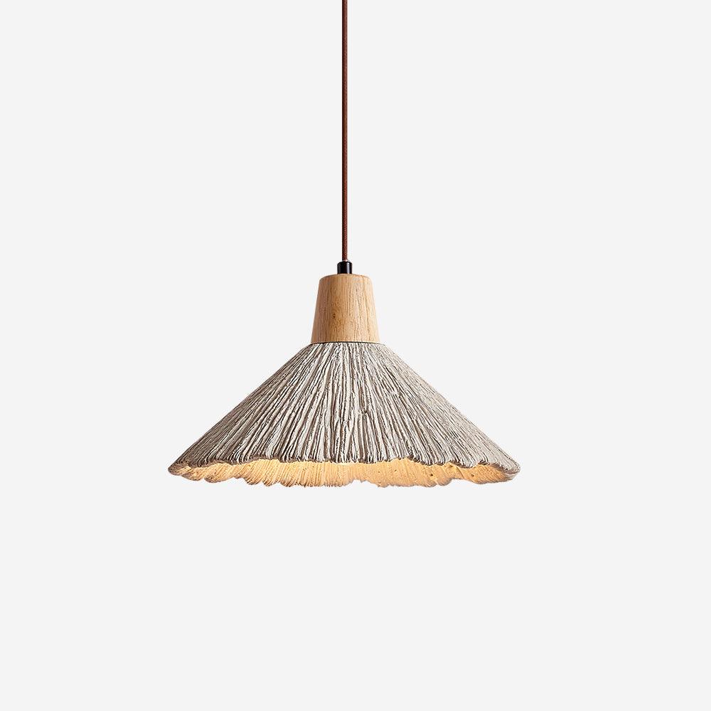Soft Grey Finish Cement and Wood Pendant Lamp